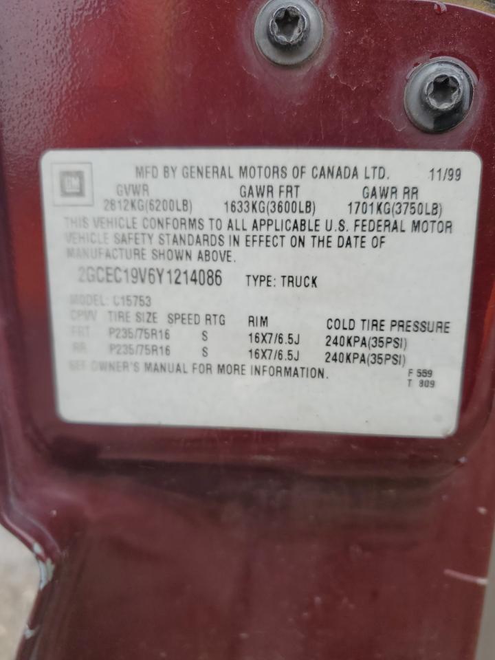 2000 Chevrolet Silverado C1500 VIN: 2GCEC19V6Y1214086 Lot: 54701045