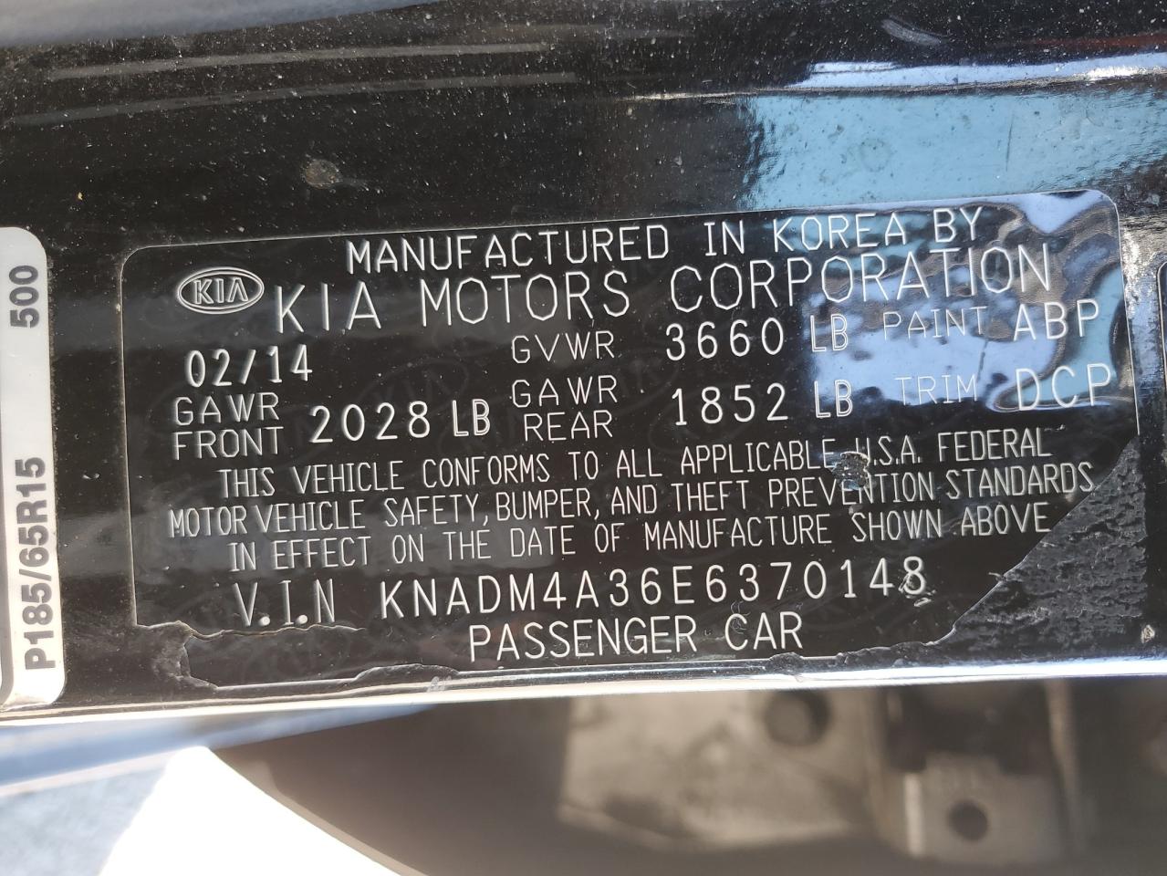 2014 Kia Rio Lx VIN: KNADM4A36E6370148 Lot: 45528585