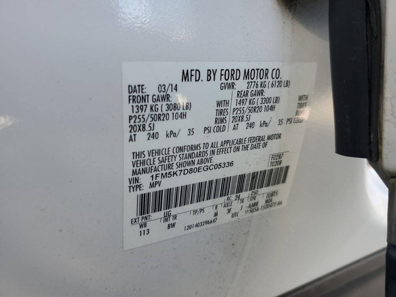 2014 Ford Explorer Xlt VIN: 1FM5K7D80EGC05336 Lot: 45476015