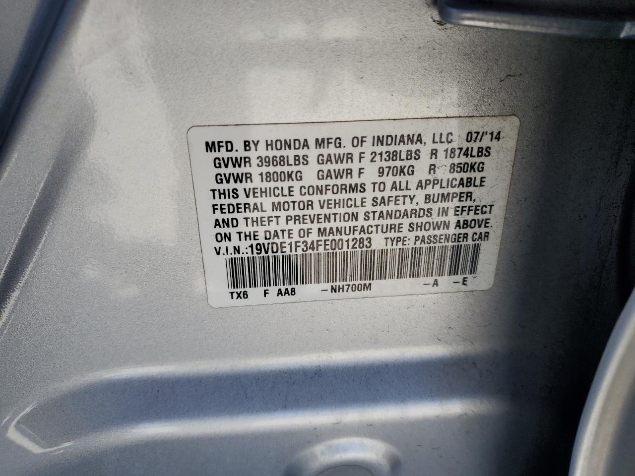 2015 Acura Ilx 20 VIN: 19VDE1F34FE001283 Lot: 46061555