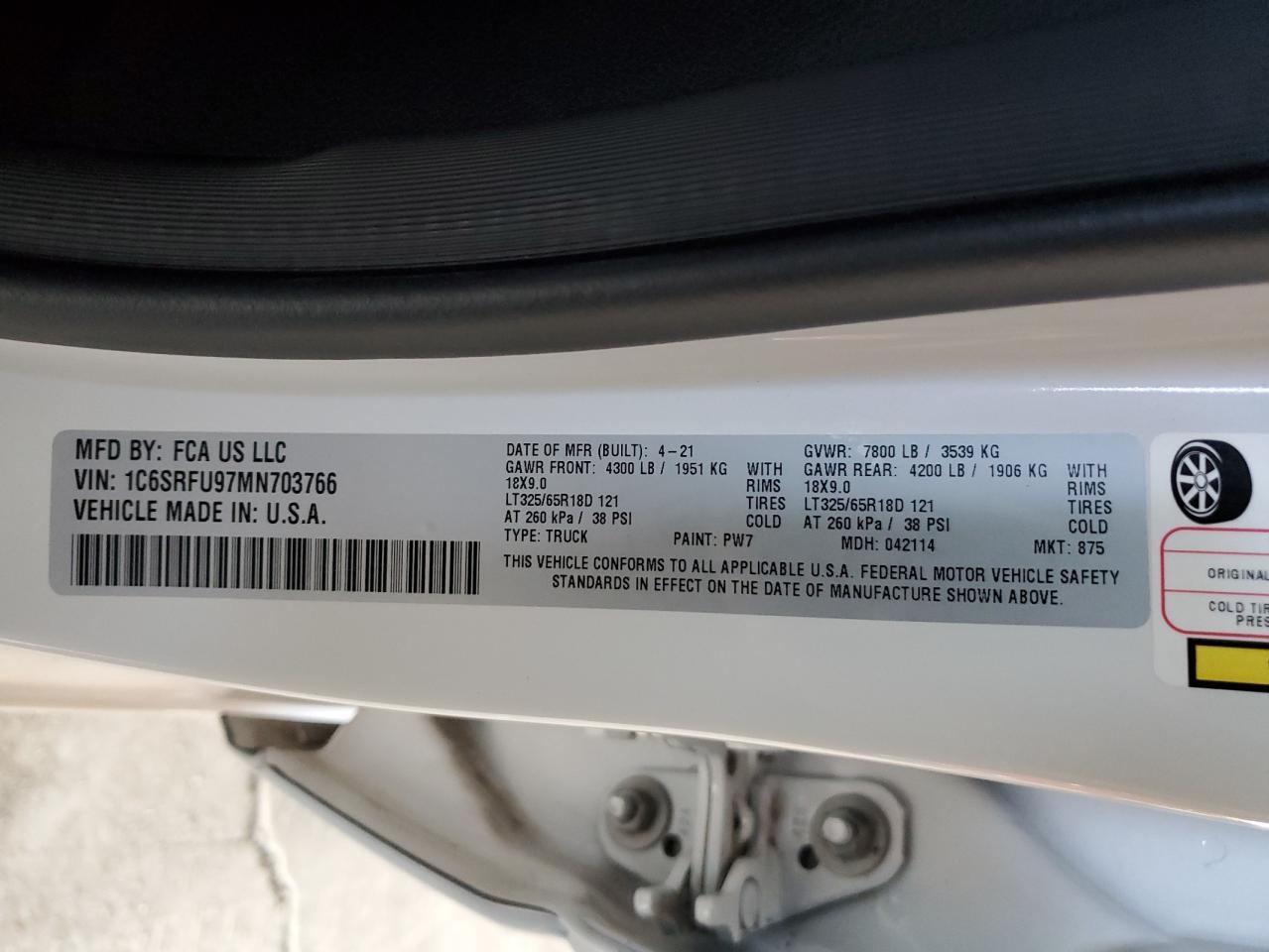 2021 Ram 1500 Trx VIN: 1C6SRFU97MN703766 Lot: 45973805