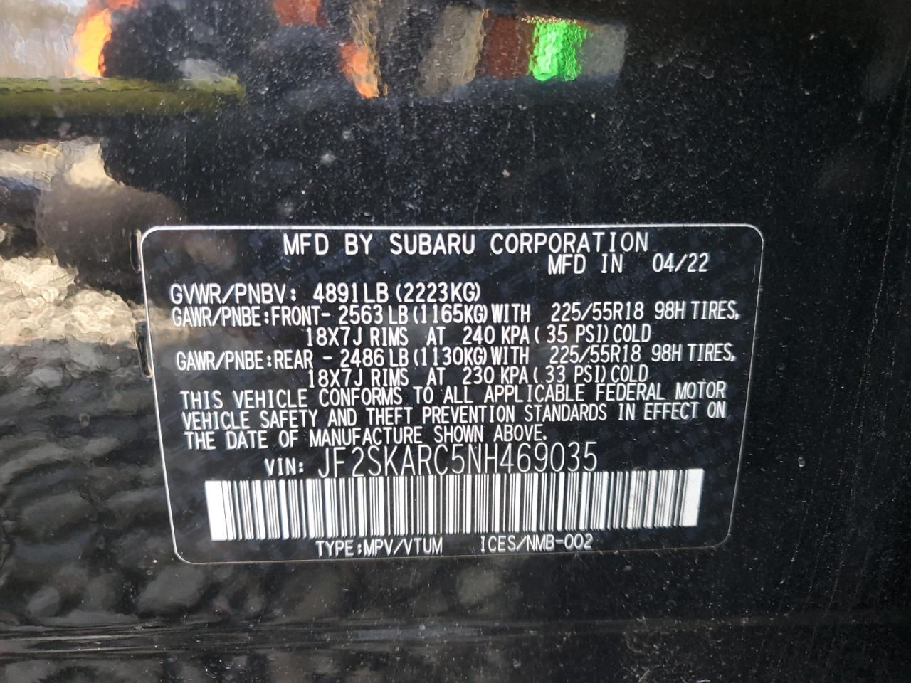 2022 Subaru Forester Touring VIN: JF2SKARC5NH469035 Lot: 44729535