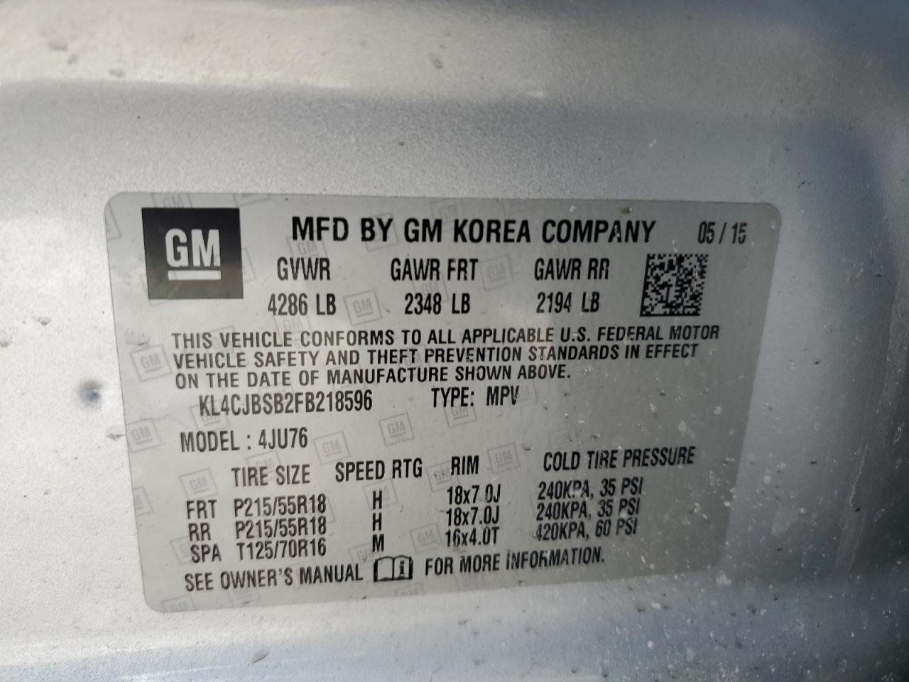 2015 BUICK ENCORE with FRONT END damage, VIN KL4CJBSB2FB218596