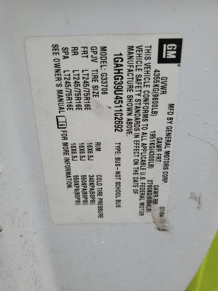 2005 Chevrolet Express G3500 VIN: 1GAHG39U4511C2692 Lot: 44312925