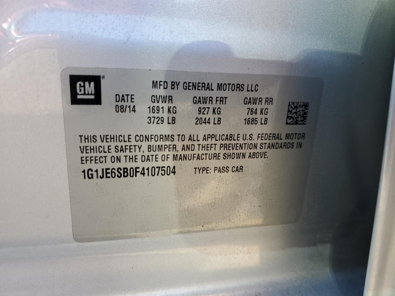 2015 Chevrolet Sonic Ltz VIN: 1G1JE6SB0F4107504 Lot: 45603615