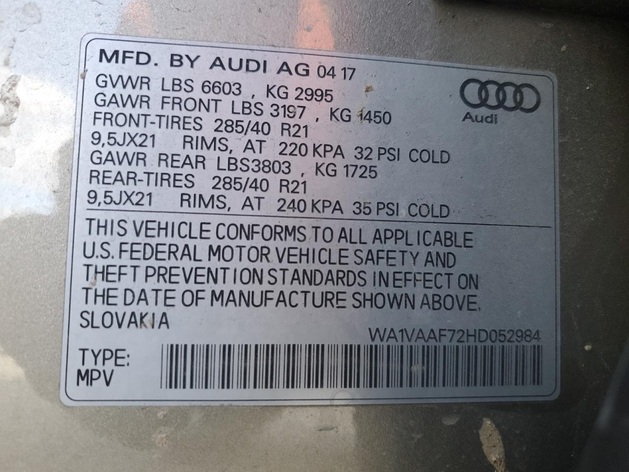 WA1VAAF72HD052984 Audi Q7 2017. Фото: 12