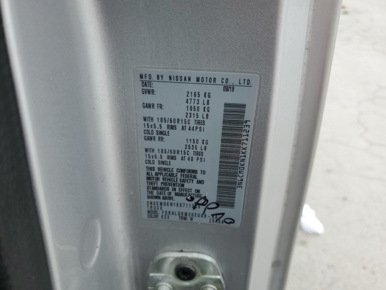 2019 Nissan Nv200 2.5S VIN: 3N6CM0KN1KK711239 Lot: 44616635