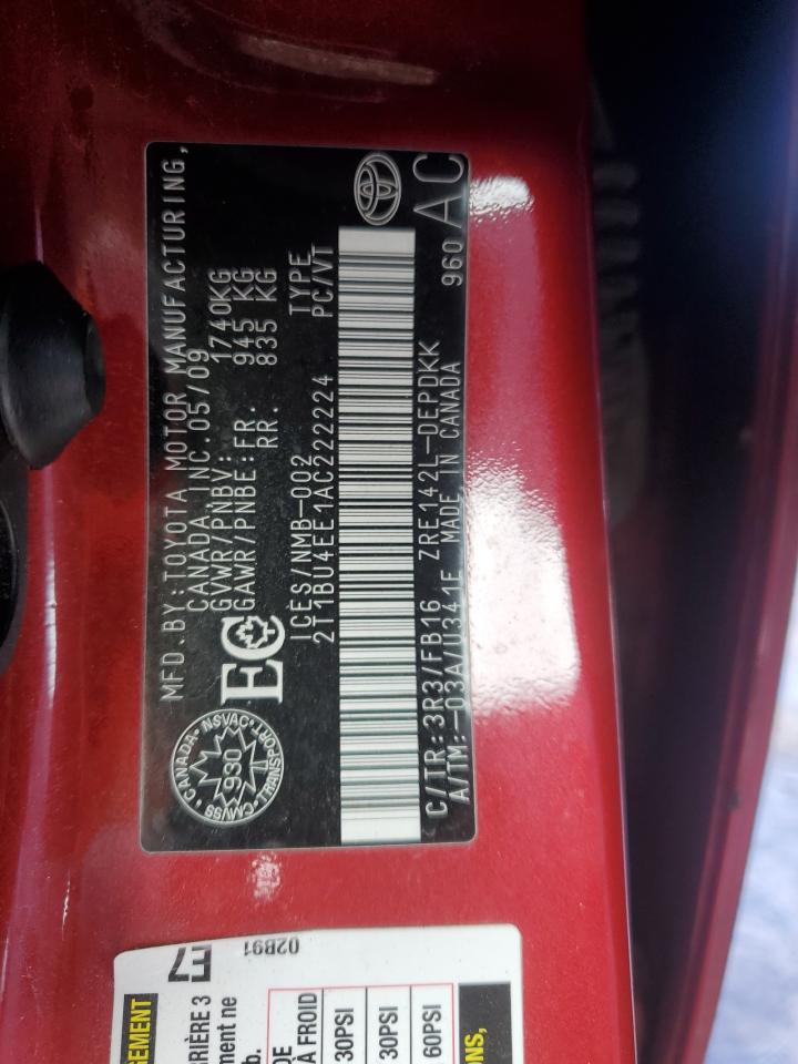 2010 Toyota Corolla Base VIN: 2T1BU4EE1AC222224 Lot: 46409345