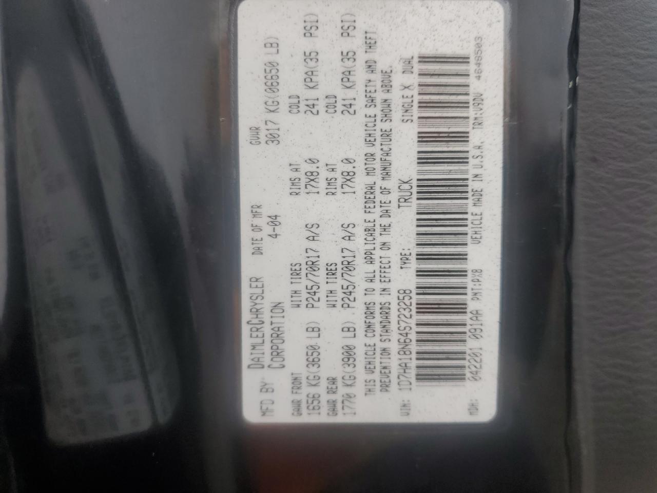 2004 Dodge Ram 1500 St VIN: 1D7HA18N64S723258 Lot: 46631845