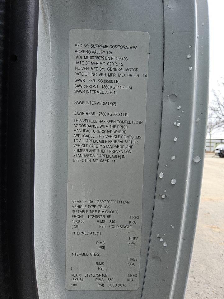 2015 Chevrolet Express G3500 VIN: 1GB0G2CF0F1111744 Lot: 44577955