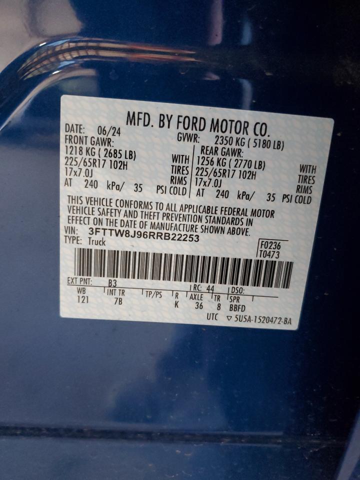 2024 Ford Maverick Xlt VIN: 3FTTW8J96RRB22253 Lot: 46883575