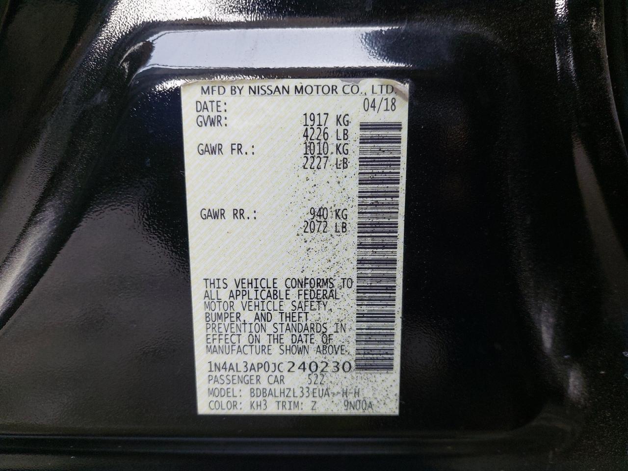 1N4AL3AP0JC240230 - 2018 Nissan Altima - #44291075