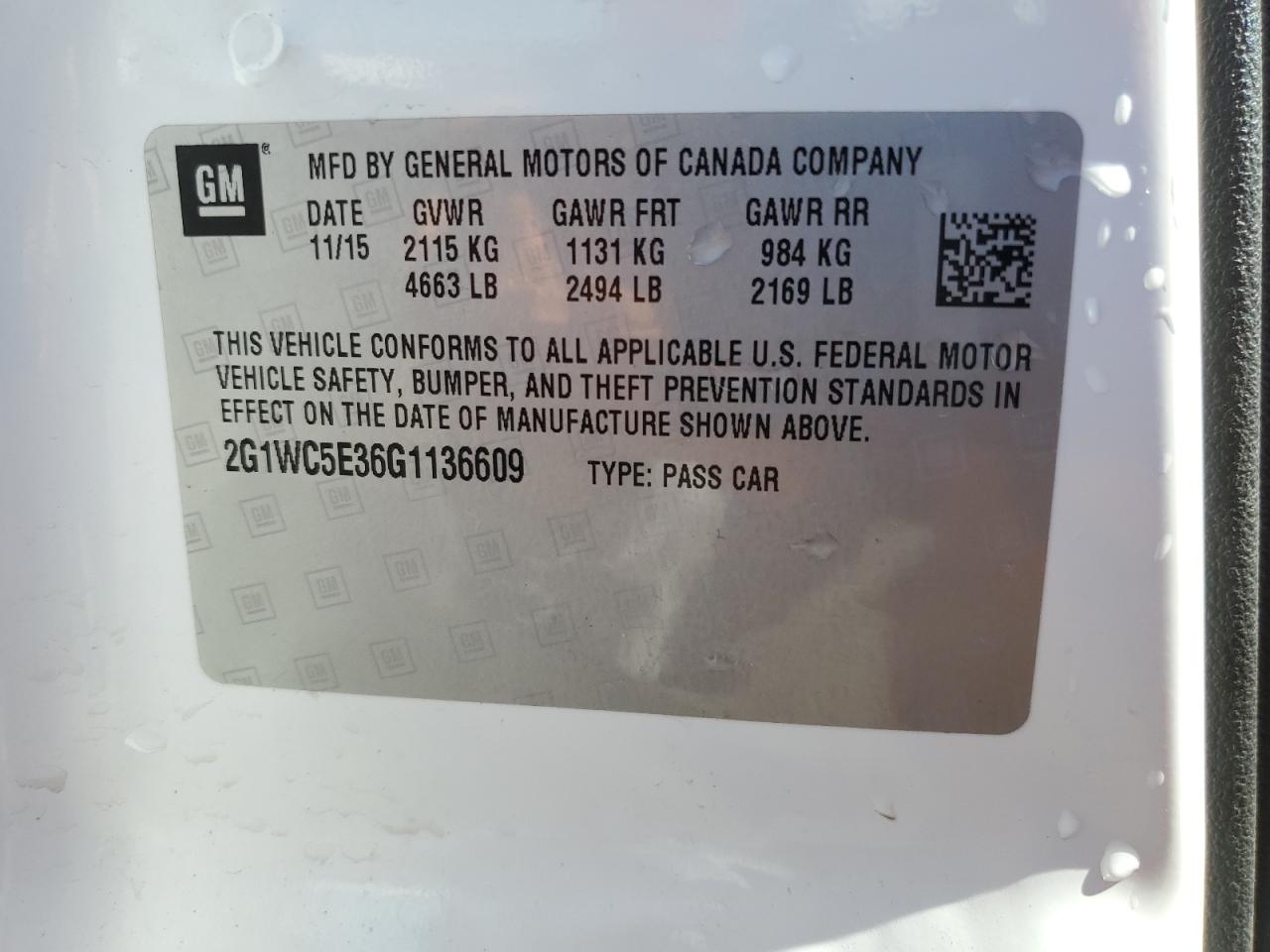 2016 Chevrolet Impala Limited Ltz VIN: 2G1WC5E36G1136609 Lot: 65114755