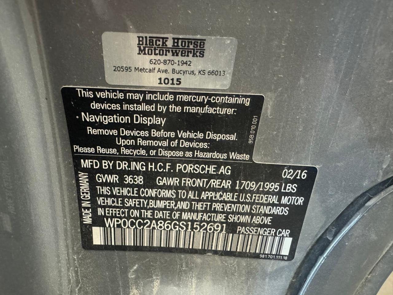 2016 Porsche Boxster Spyder VIN: WP0CC2A86GS152691 Lot: 44278605