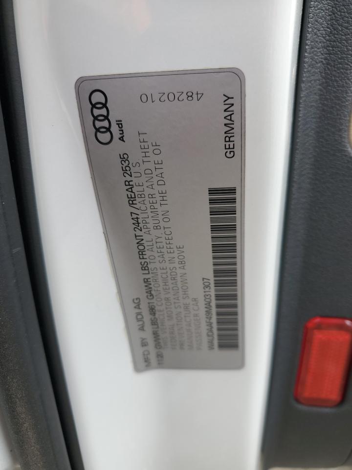 2021 Audi A4 VIN: WAUBAAF49MA031307 Lot: 45544045
