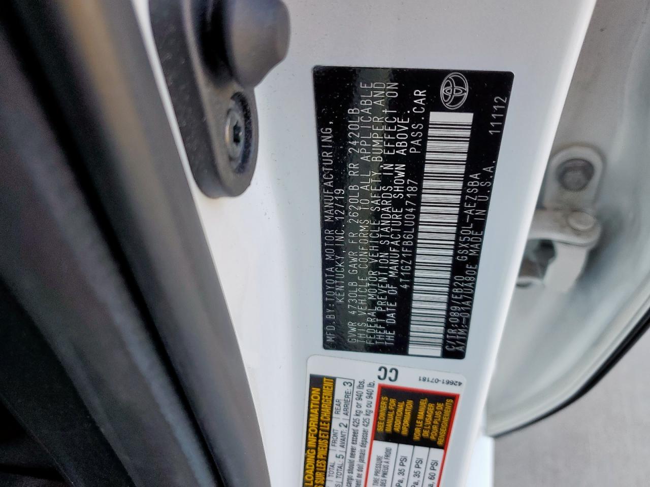 2020 Toyota Avalon Touring VIN: 4T1GZ1FB6LU047187 Lot: 47430455