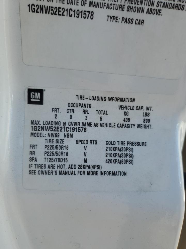 2001 Pontiac Grand Am Gt VIN: 1G2NW52E21C191578 Lot: 46818625