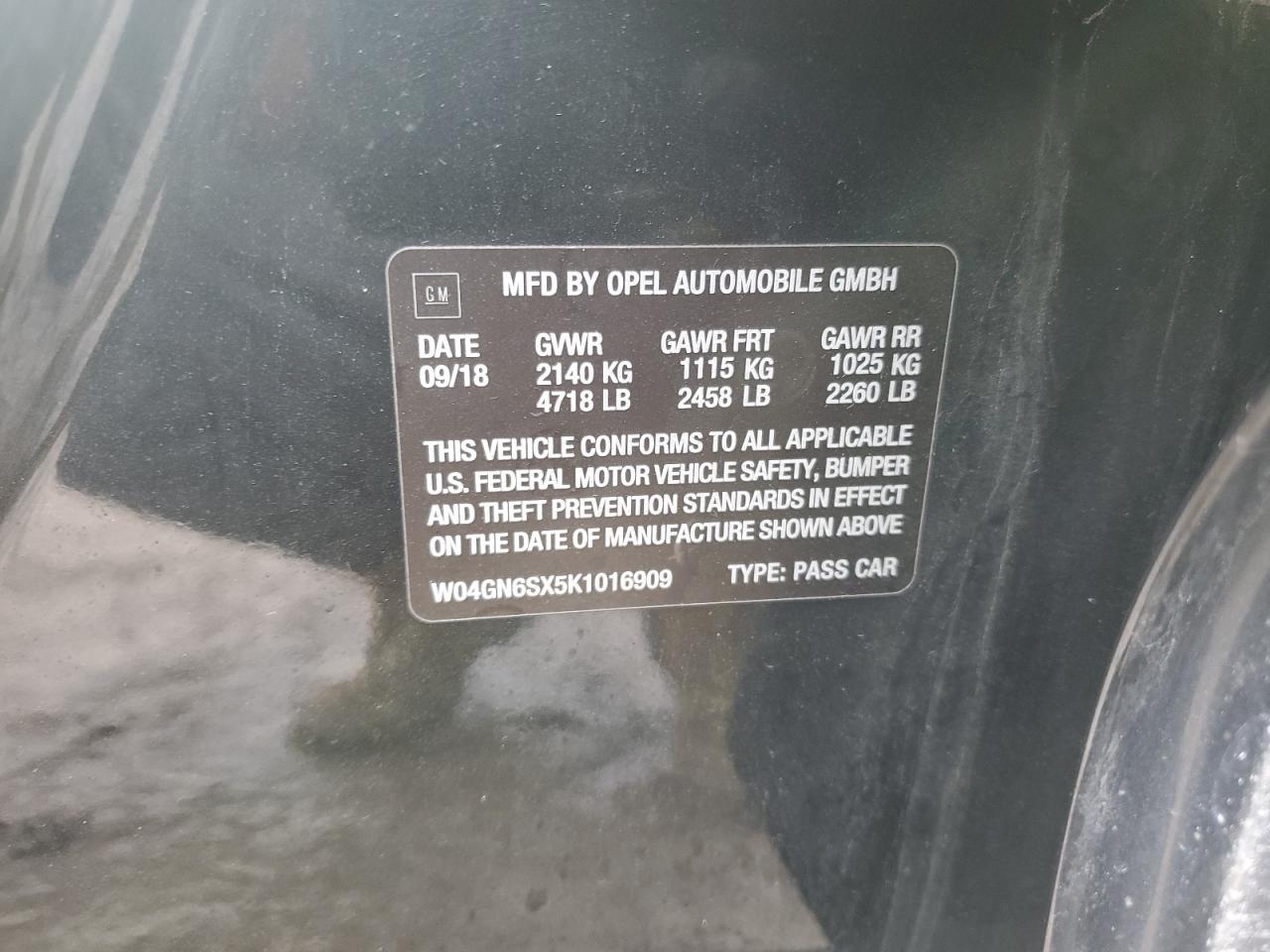 2019 Buick Regal Preferred Ii VIN: W04GN6SX5K1016909 Lot: 43327275