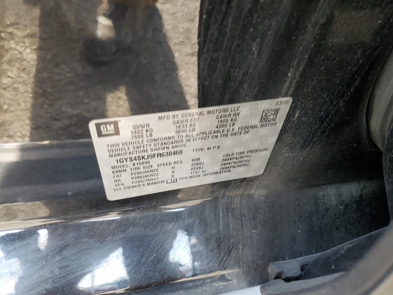 2015 Cadillac Escalade Esv Luxury VIN: 1GYS4SKJ9FR638468 Lot: 44035545