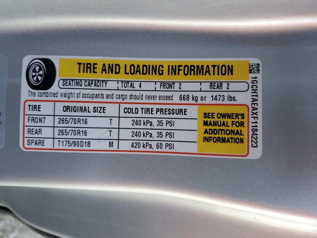 2015 Chevrolet Colorado VIN: 1GCHTAEAXF1184223 Lot: 47126895