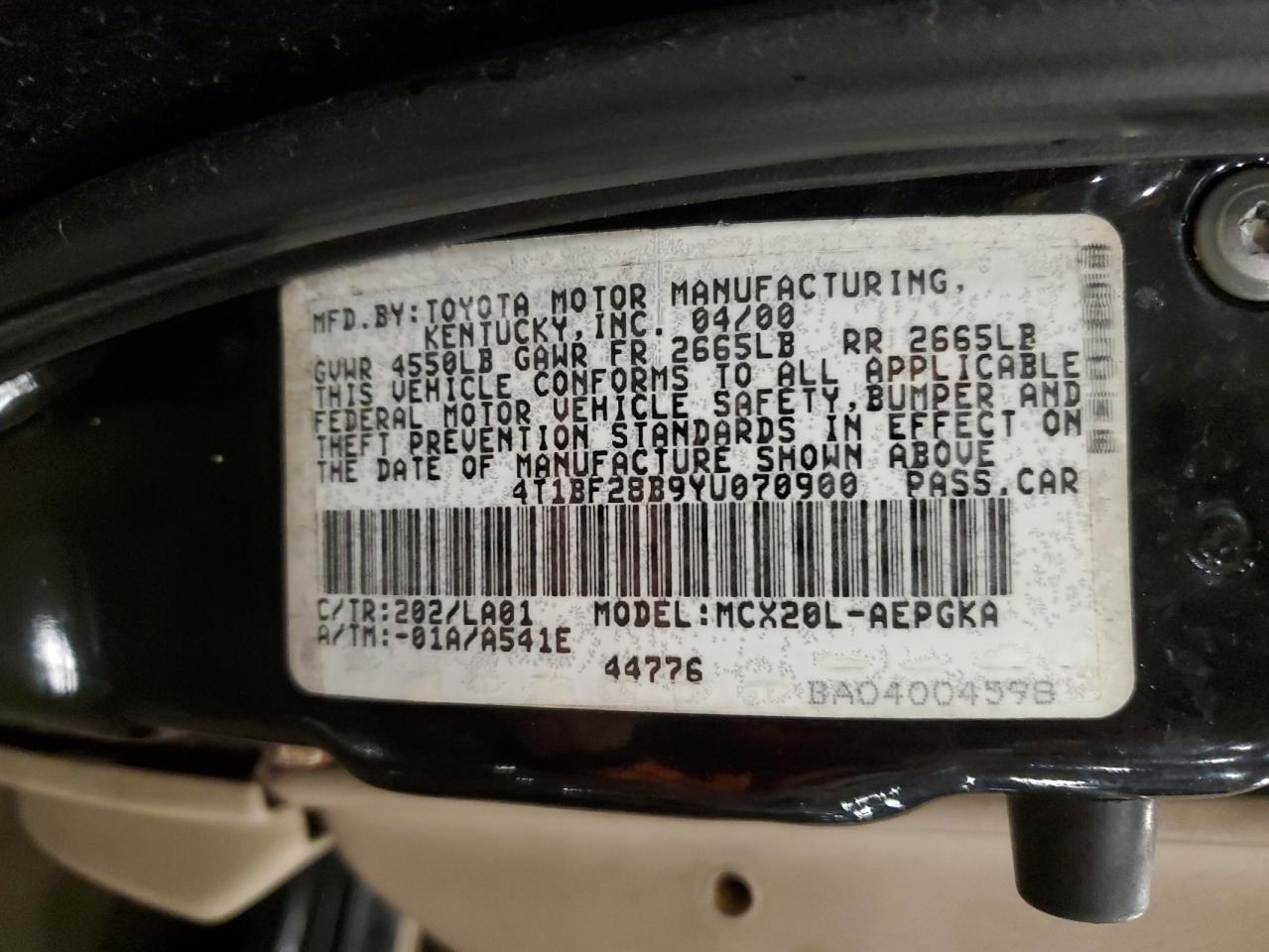 2000 Toyota Avalon Xl VIN: 4T1BF28B9YU070900 Lot: 43877265