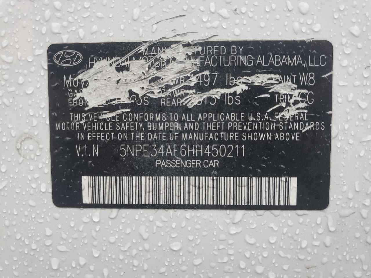 2017 Hyundai Sonata Sport VIN: 5NPE34AF6HH450210 Lot: 47238235