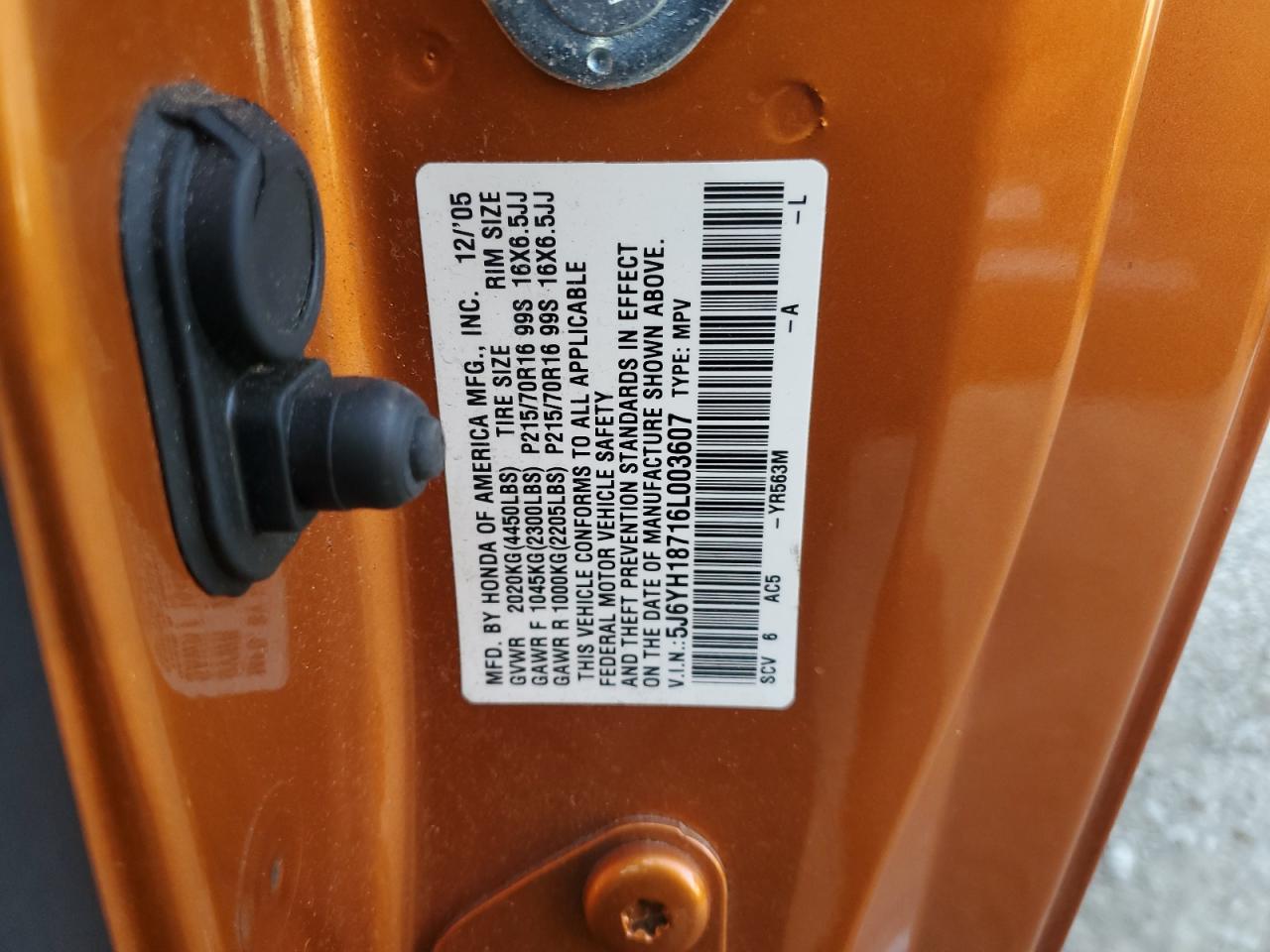 2006 Honda Element Ex VIN: 5J6YH18716L003607 Lot: 43426985