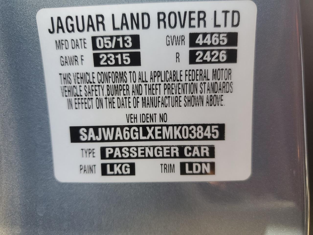 2014 Jaguar F-Type V8 VIN: K03845 Lot: 45052515