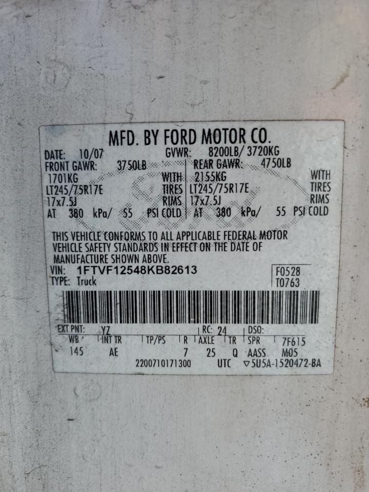 2008 Ford F150 VIN: 1FTVF12548KB82613 Lot: 44939455