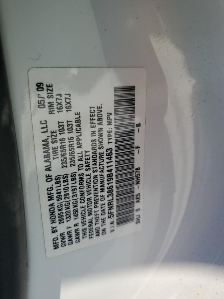 2009 Honda Odyssey Exl VIN: 5FNRL38619B411463 Lot: 46430635