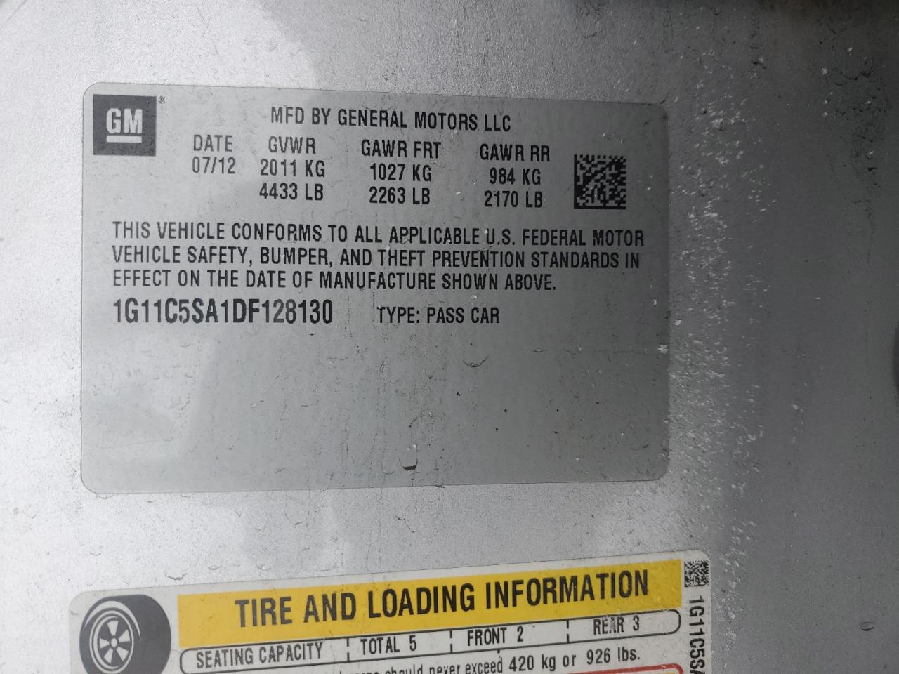 2013 Chevrolet Malibu 1Lt VIN: 1G11C5SA1DF128130 Lot: 44578225