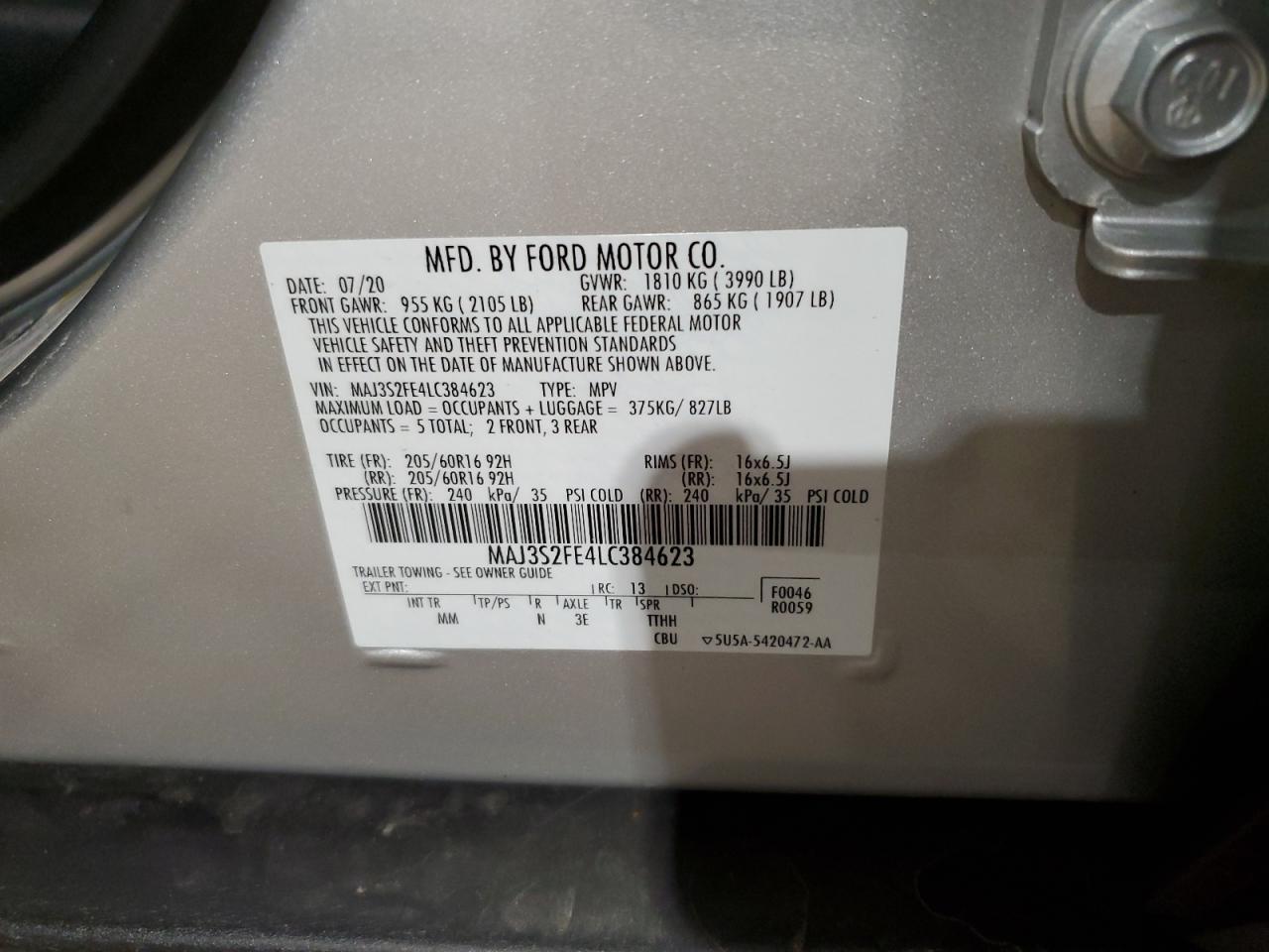 2020 Ford Ecosport S VIN: MAJ3S2FE4LC384623 Lot: 47038665