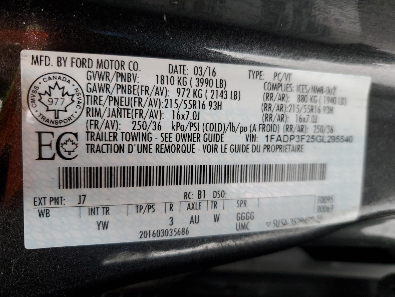 2016 Ford Focus Se VIN: 1FADP3F25GL295540 Lot: 43825265