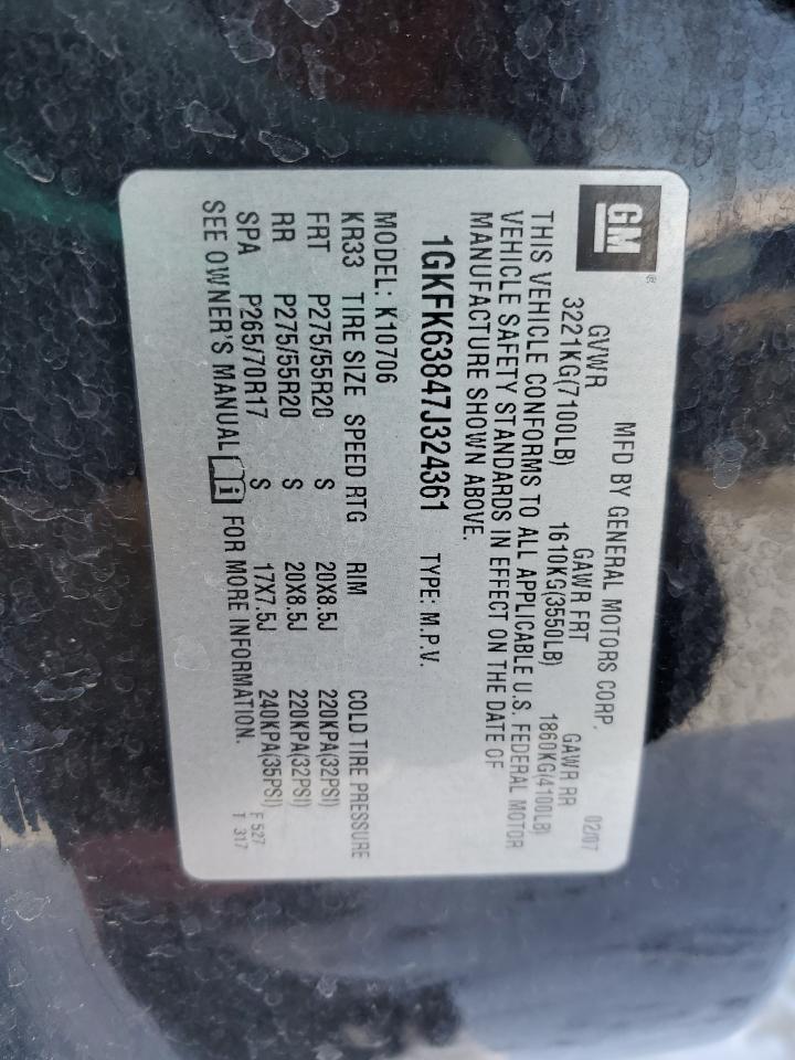 2007 GMC Yukon Denali VIN: 1GKFK63847J324361 Lot: 45785085