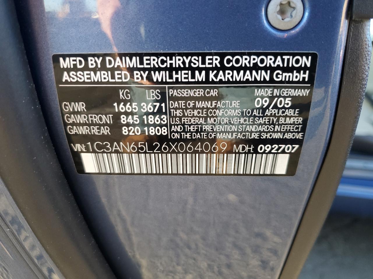 2006 Chrysler Crossfire Limited VIN: 1C3AN65L26X064069 Lot: 47478215