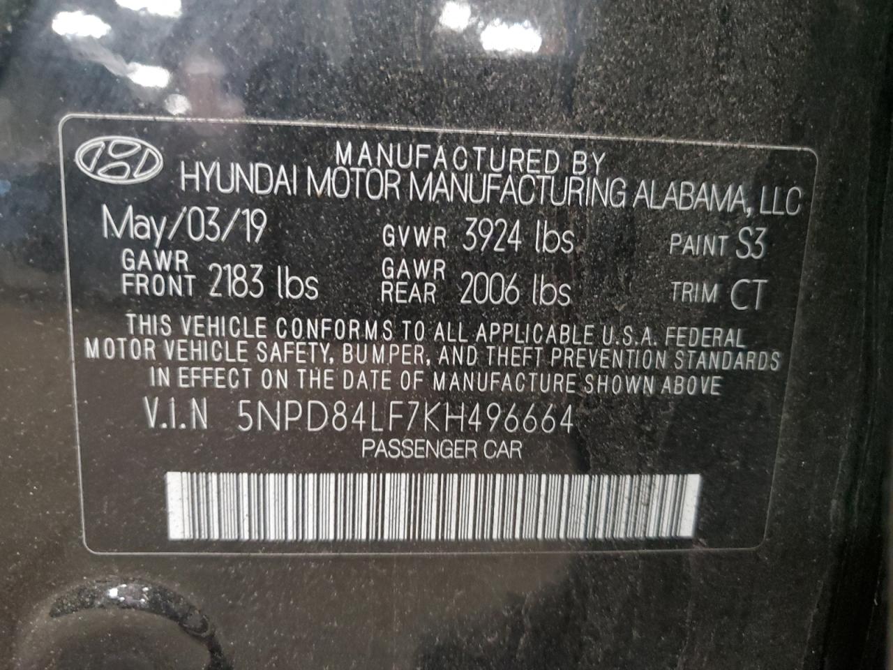 2019 Hyundai Elantra Sel VIN: 5NPD84LF7KH496664 Lot: 45282885