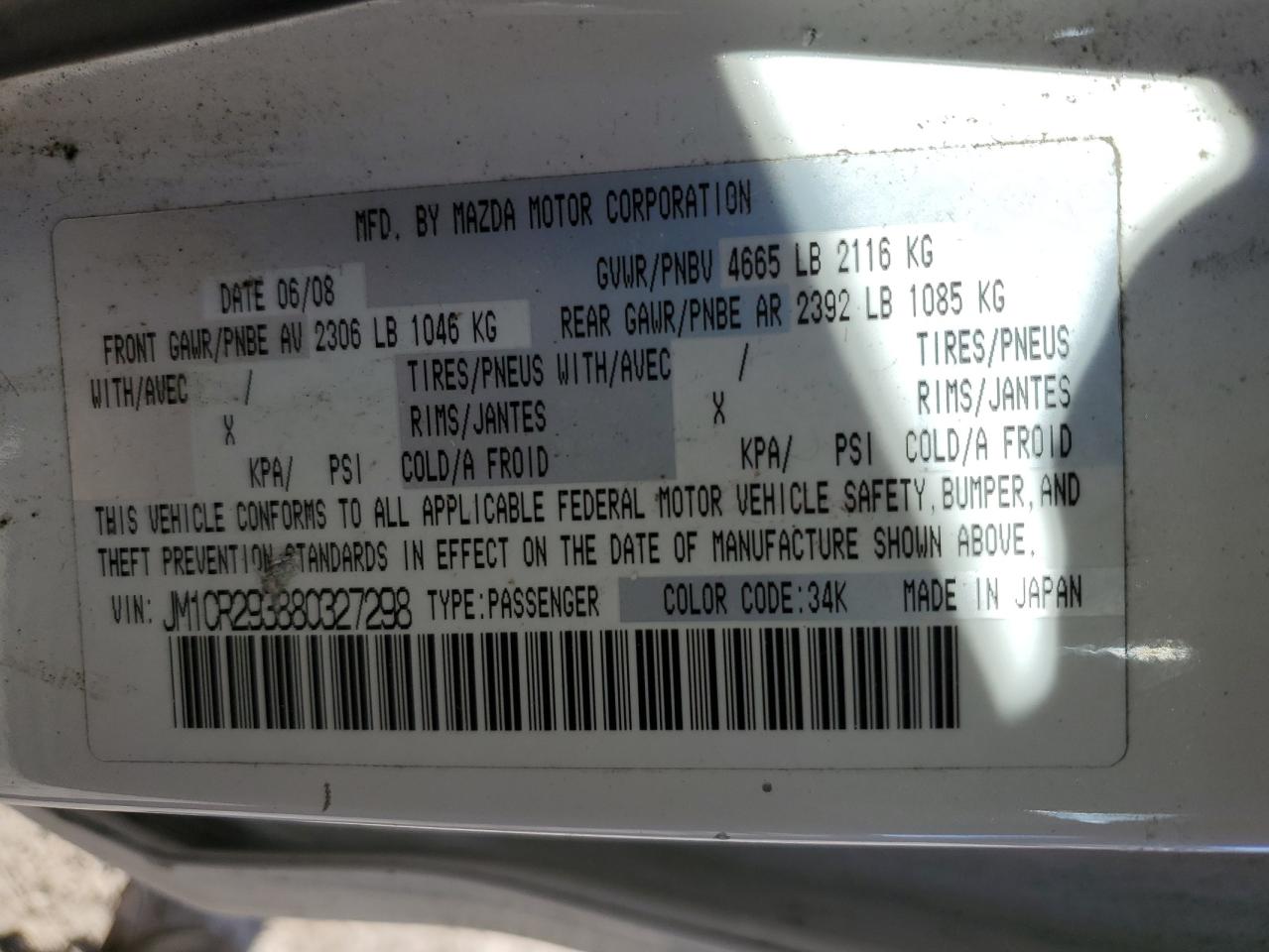 2008 Mazda 5 VIN: JM1CR293880327298 Lot: 44603465