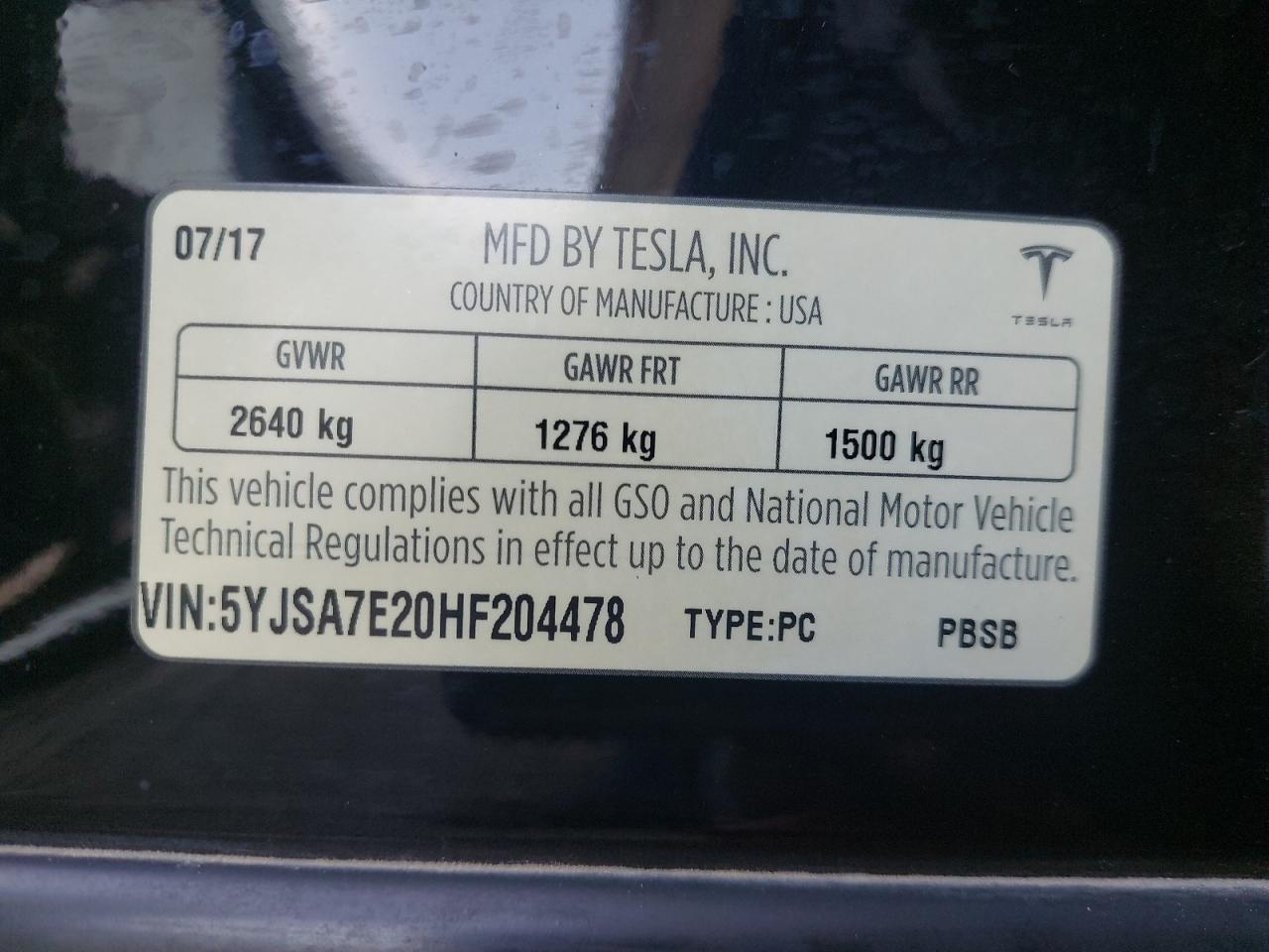 5YJSA7E20HF204478 - 2017 Tesla Model S - #44479125