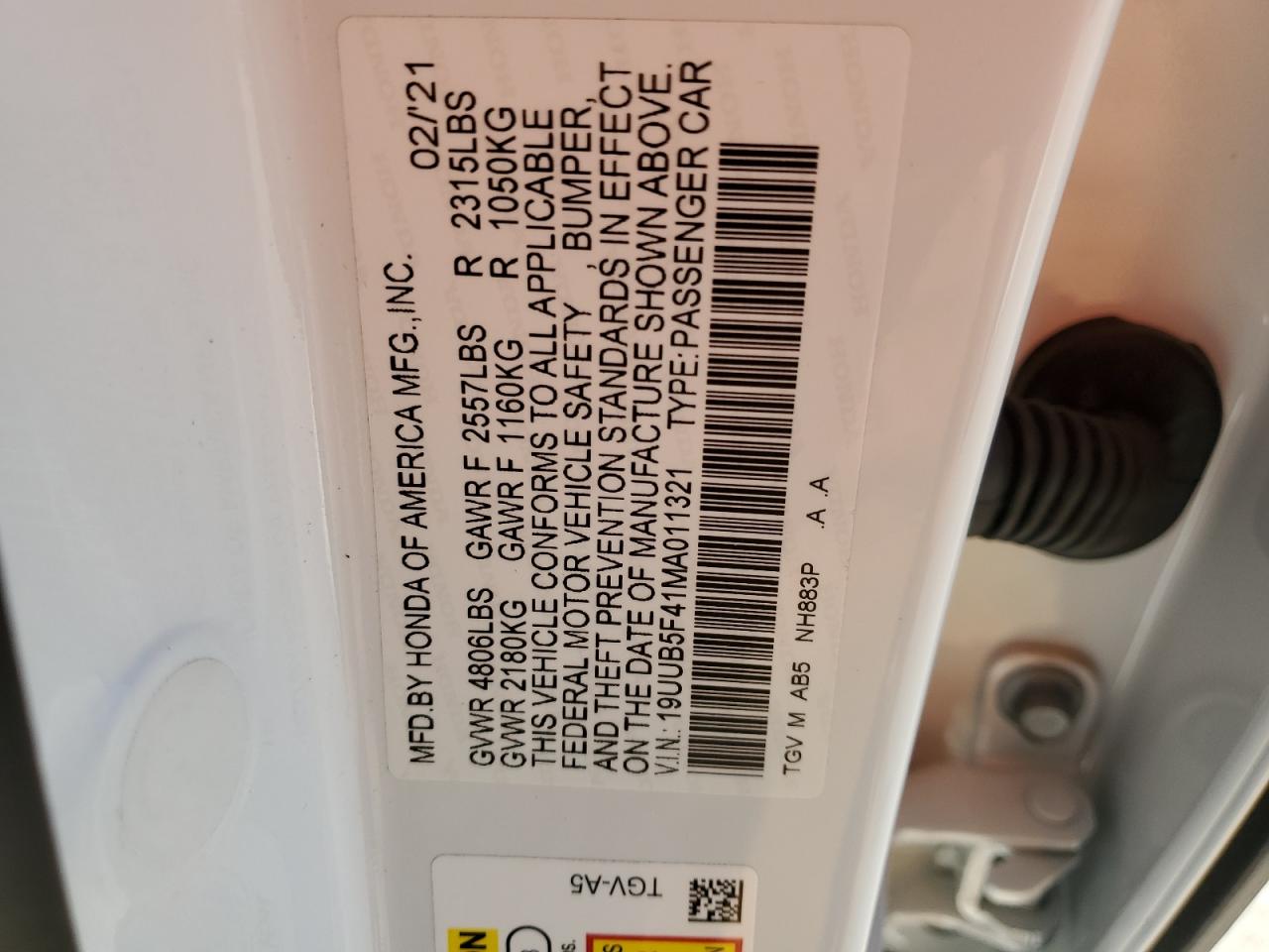 2021 Acura Tlx Technology VIN: 19UUB5F41MA011321 Lot: 47143595