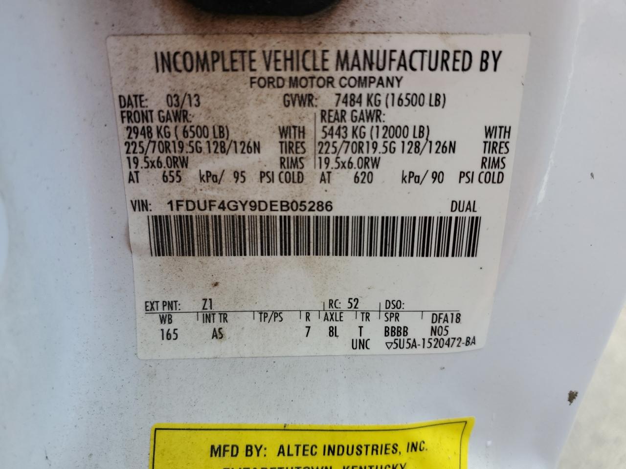 2013 Ford F450 Super Duty VIN: 1FDUF4GY9DEB05286 Lot: 45102885