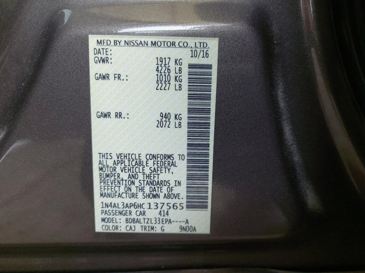 1N4AL3AP6HC137565 - 2017 Nissan Altima - #44289075