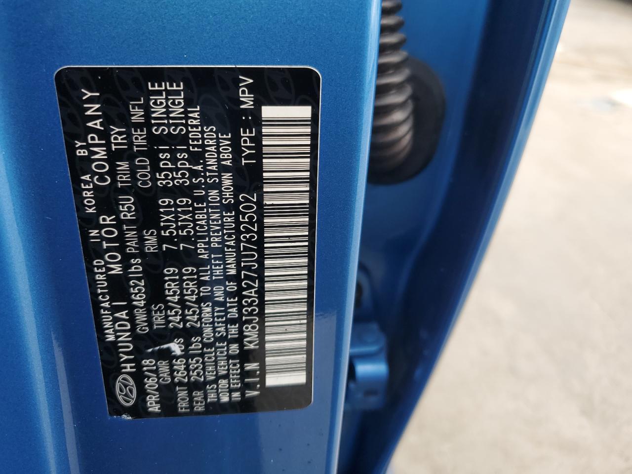 2018 Hyundai Tucson Value VIN: KM8J33A27JU732502 Lot: 47285015