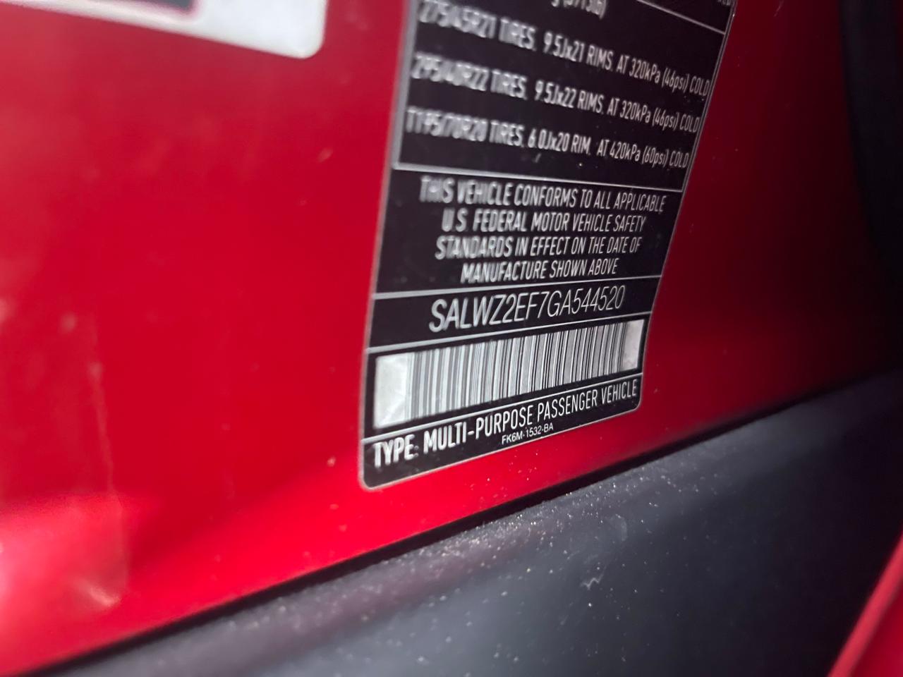 2016 Land Rover Range Rover Sport Svr VIN: SALWZ2EF7GA54452 Lot: 47270365