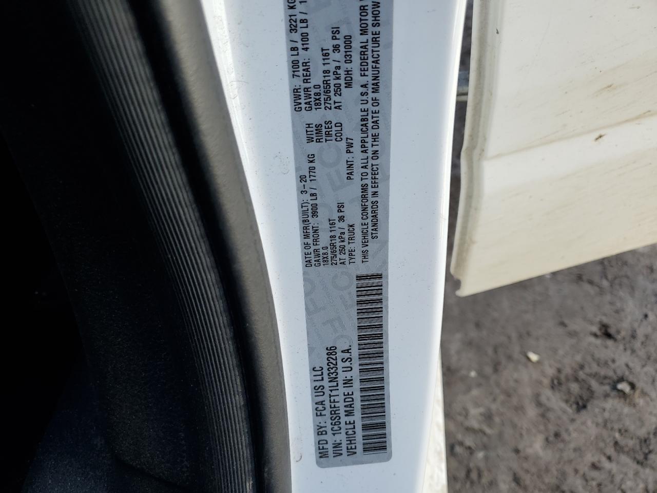 2020 Ram 1500 Big Horn/Lone Star VIN: 1C6SRFFT1LN332286 Lot: 45962685