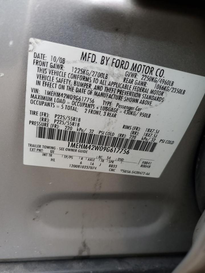 2009 Mercury Sable Premier VIN: 1MEHM42W09G617756 Lot: 87026594