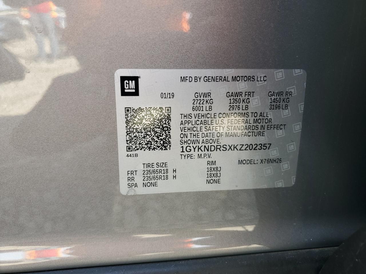 2019 Cadillac Xt5 Luxury VIN: 1GYKNDRSXKZ202357 Lot: 46746075