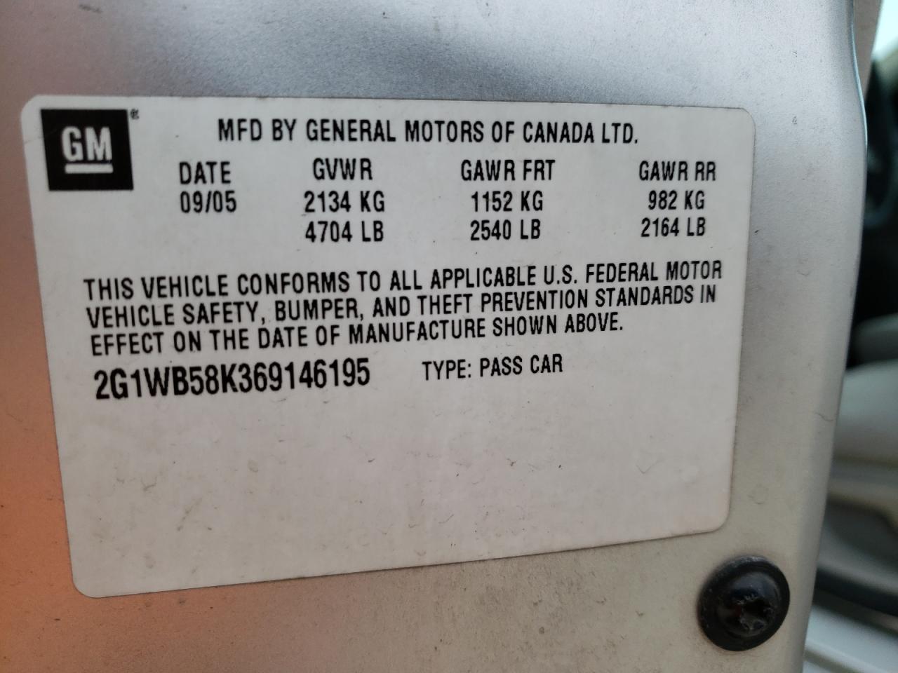 2006 Chevrolet Impala Ls VIN: 2G1WB58K369146195 Lot: 45492835