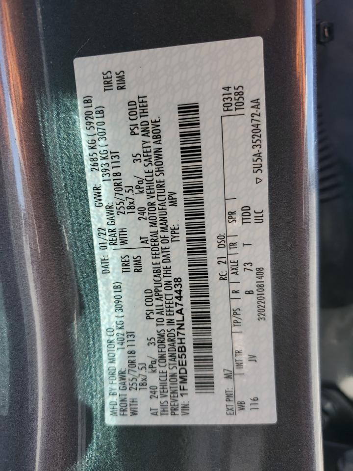 2022 Ford Bronco Base VIN: 1FMDE5BH7NLA74438 Lot: 42649185