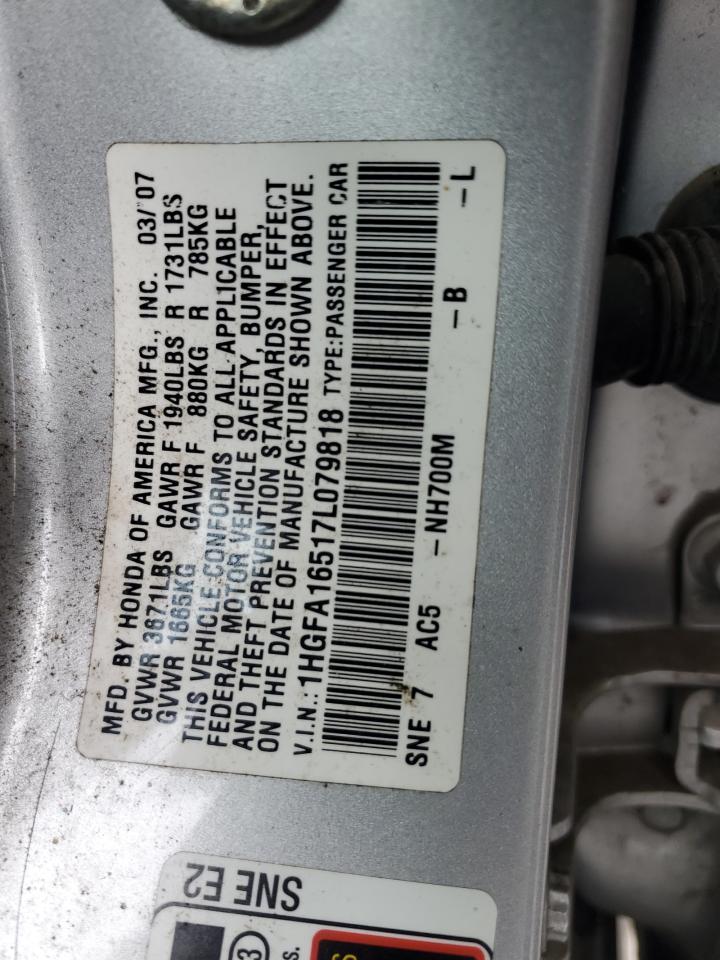 2007 Honda Civic Lx VIN: 1HGFA16517L07818 Lot: 46150965