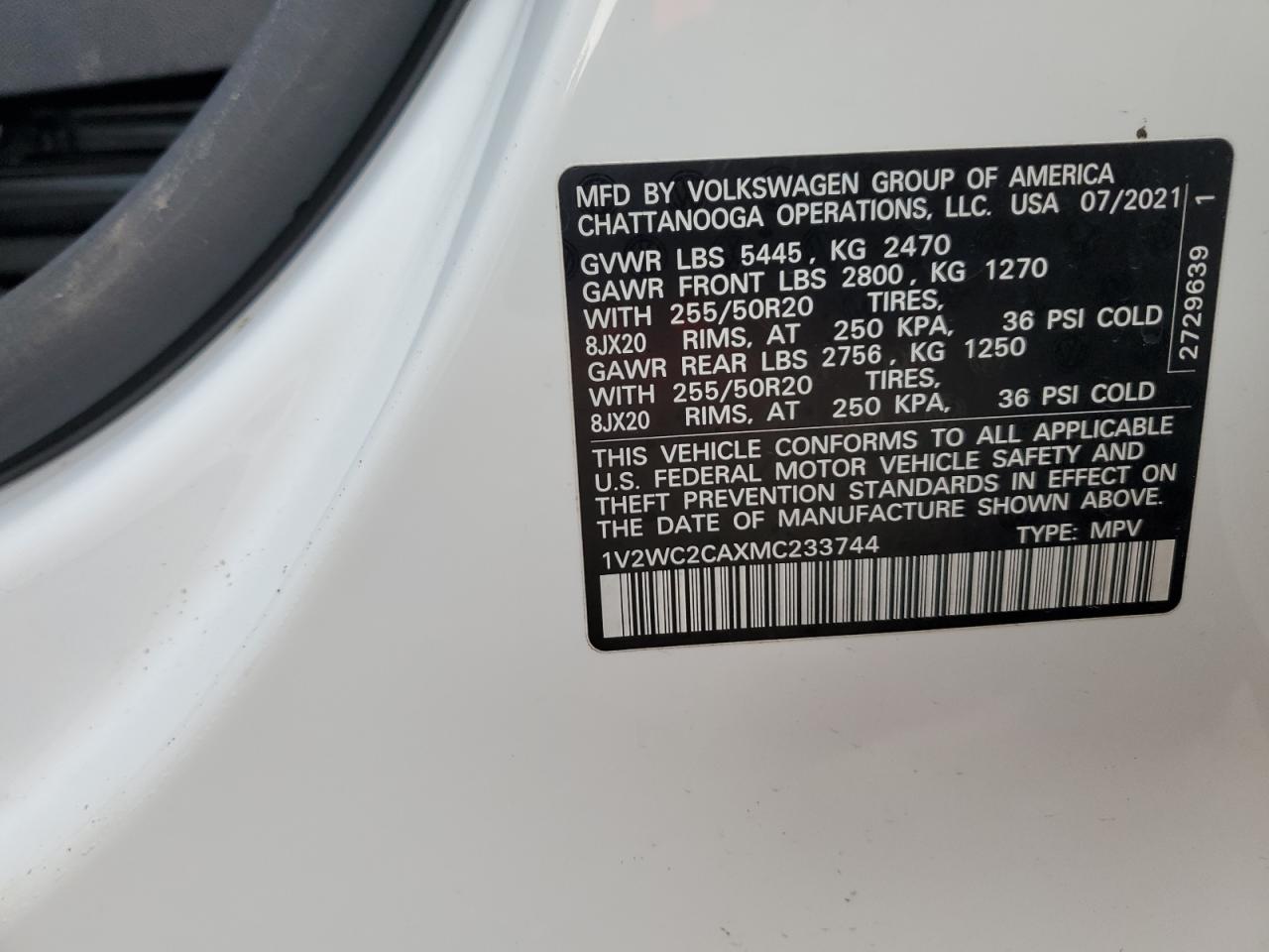 2021 Volkswagen Atlas Cross Sport Se VIN: 1V2WC2CAXMC233744 Lot: 47223605